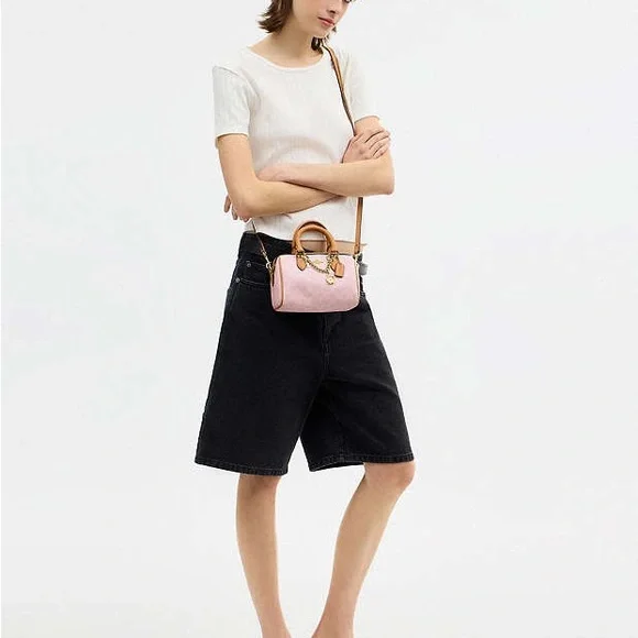 NWT Coach Pink and Tan Satchel MINI ROWAN - Picture 5 of 16